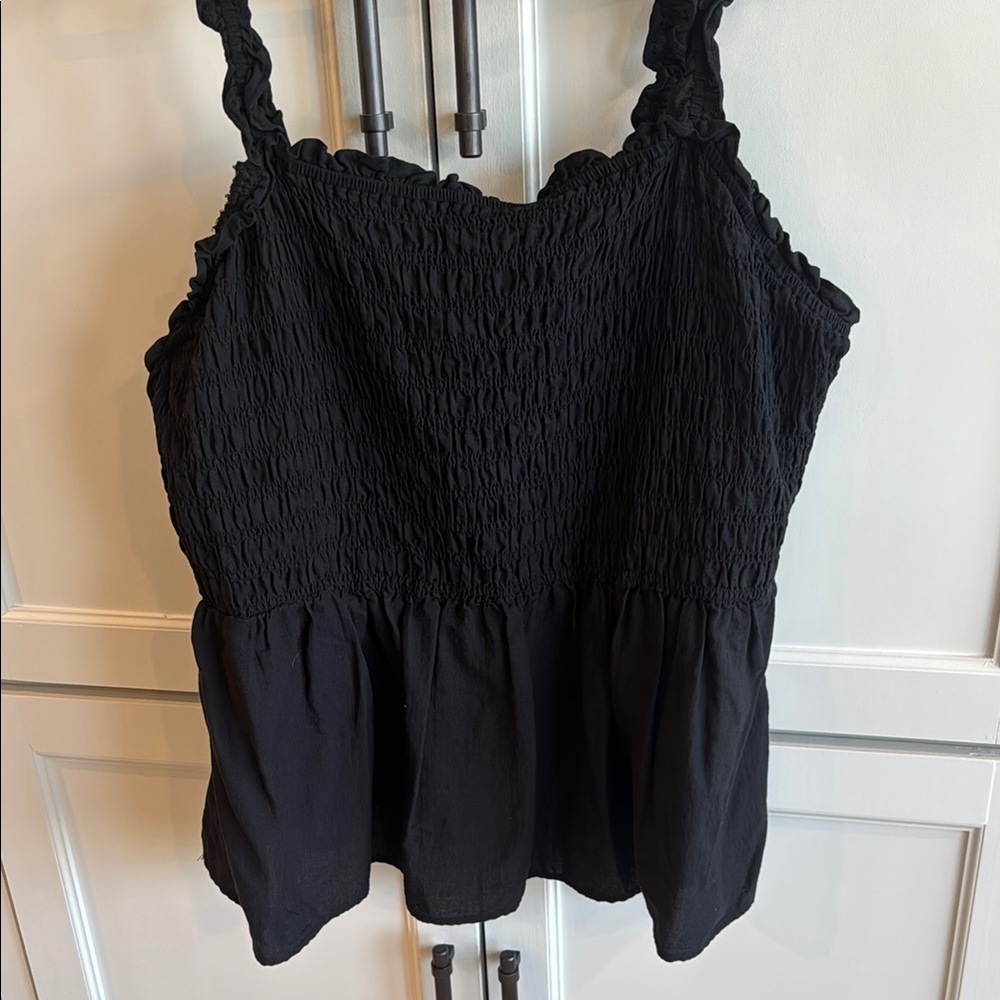Black Smocked Ruffled Top - Picture 2 of 5